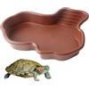 QINGYIWL Vasca da bagno per tartarughe con rampa, 31 x 25 x 5 cm | Vasca d'acqua per tartarughe, accessorio per tartarughe, ciotola per animali domestici, lucertole e geco (marrone rossastro)