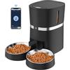 WellToBe Wifi Distributore Automatico di Cibo per Due Gatti, Alimentatore Automatico per Animali e Cani con Controllo App, Timer e di Registrazione del Suono Fino a 6 pasti al Giorno -Black