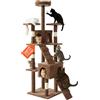 Wintem Tiragraffi XXL 170cm con Doppia Cuccia per Gatti Adulti, Albero Giochi in Sisal e Peluche, Piatteforme Relax, Ampio e Sicuro per il Massimo Divertimento dei Gatti Marrone