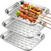 EUBSWA Teglia per barbecue in acciaio inox, 34,9 x 24,5 x 2,7 cm, antiaderente, riutilizzabile, per barbecue a carbonella, forno e affumicatura, per verdure, pesce e carne, facile da pulire, accessori per