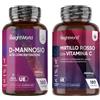 WeightWorld D Mannosio e Mirtillo Rosso Bundle, 180 + 180 Capsule, 2000mg + 25000mg | Integratore D-Mannosio ad Alta Concentrazione, Cranberry Integratore Alimentare Estratto 50:1 con Vitamina C, Prodotti Vegani