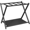 IBUYKE Luggage Rack for All Suitcase Sizes,Foldable Suitcase Stand with Fabric Storage Shelf,Easy to Assemble for Bedroom Living Room Hotel,Black TLR002B