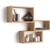 Mobili Fiver, Cubi da parete Rettangolari, Set da 3, Giuditta, Rovere Rustico, Nobilitato, Mensolo a Cubo da Parete Cucina e soggiorno, Made in Italy