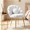 Bonnlo Sedia Trucco in Pile Teddy, Poltrona Conchiglia con Cuscino a Forma di Perla, Poltrocina Camera da Letto Design Elegante e Romantico, Portata 150kg (Bianco)