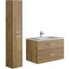 Vente-unique - Mobile bagno sospeso con lavabo singolo e colonna portaoggetti 80 cm le Chiaro - KAYLA