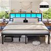 Brinlawb Struttura Letto Matrimoniale 180x200 cm con Luce LED e Stazione di Ricarica (2 Prese CA, 2 Porte USB) Struttura Letto 180x200 cm con struttura in metallo, Forte e stabile, Facile da montare