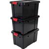 Iris Ohyama, Contenitori portautensili in plastica con coperchio e chiusura a clip, 50L, Lotto di 3, Impilabili, Inseribili, senza BPA, soffitta, tettoia, garage, SK-450, nero