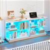 Gurexl RGB Vetrina in Vetro con Presa e Sensore Intelligente per Soggiorno,Bianco | 150 CM Mobile TV con RGB Regolabile per Collezione, Vetrina con Ripiani in vetro regolabili per Curiosità