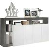 Vente-unique - Credenza 4 ante e 4 nicchie Bianco laccato e Calcestruzzo - SEFRO