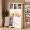 Xbro Credenza Cucina con LED e Presa Integrata, Coffee Station con Vano Microonde, Mobile Dispensa Salvaspazio con 5 Ante 3 Cassetti e Ante in Vetro, per Cucina Sala da Pranzo Soggiorno, 100x40x180 cm