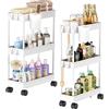 Shrivee Shirvee 2 PCS Carrello con Ruote a 3 Ripiani Mobile Rotelle Salvaspazio Storage Rack Bagno Cucina per Portavivande Portafrutta (Bianco)