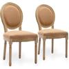 SEEDWAVE Set di 2 sedie da pranzo in stile classico francese, colore cognac | Telaio in legno di gomma con finitura laccata anticata, tessuto di lino, gambe in legno massello con piedini regolabili