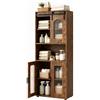 LIFEZEAL Mobile da Bagno Salvaspazio, 60 x 30 x 150 cm (Caffè) | Armadio Alto in Legno con Anta Scorrevole, Scomparto Sperto e Armadietto a 2 Ripiani con 2 Ante Semitrasparenti