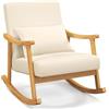 COSTWAY Sedia a Dondolo con Cuscino, Poltrona Dondolo Interno Ergonomica con Schienale Alto, Seduta Imbottito, in Legno di Gomma, per Soggiorno e Camera da Letto (Beige)