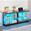 Gurexl RGB Vetrina in Vetro con Presa e Sensore Intelligente per Soggiorno,Nero | 150 CM Mobile TV con RGB Regolabile per Collezione, Vetrina con Ripiani in vetro regolabili per Curiosità