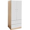 MA MAISON Armadio 2 Ante e 2 Cassetti - Struttura in Legno Truciolare, Guardaroba, Moderno, Asta Appendiabiti, con Maniglie, Spazioso, Organizzatore Vestiti - 80 x 52 x 190 cm (Bicolor)