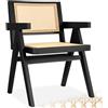 tectake® Sedia da pranzo con braccioli, Sedie Cucina Stile Boho, Poltroncina schienale largo, rattan ad intreccio viennese, struttura in legno massiccio, vernice protettiva - Rovere Nero