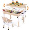 MAMIZO Tavolo per bambini con 2 sedie, tavolo per attività per bambini regolabile in altezza, con vano portaoggetti, piano letto reversibile per graffiti e mattoncini da costruzione, mobili per aula