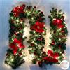 Queta Ghirlanda Natalizia con Palline, Ghirlanda di Fiori, Sfera con Luce a LED, per Porta d'ingresso, 270 cm (Rosso)