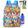 Nintendo Zaino Mario per ragazzi - Bundle con zaino da scuola videogioco da 40,6 cm più bottiglia d'acqua, adesivi, altro | Super Mario Bros zaino per bambini e ragazzi