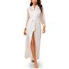 ROSVAJFY Vestaglia Kimono Donna Raso Lungo Donna Sexy Kimono Abito da Nott Seta Accappatoio da Sposa Damigella d'Onore Pizzo Vestaglia Lingerie Camicia da Notte con Cintura (Bianco)