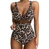 MLPKOI Costume da Bagno Intero da Donna con Scollo a V e Controllo Elegante Push Up Swimsuit Tracolla Backless Controllo Addominale Beachwear Leopardo L (Leopardata L)