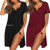 Ekouaer Camicia da Notte Donna con Bottoni Premaman Allattamento Manica Corta Leggera Morbida 2 Pezzi, Nero+Bordeaux, M