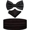 Alizeal Mens Bow Tie Cummerbund Pocket Square Set Satin Solid Color-Black