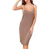 Vlazom Sottovesti da Donna Lungo Camicia da Notte Senza Maniche Sottoveste Lingerie con Spalline Regolabili，Cachi Scuro，XXL