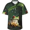 Uusnwaa Camicia hawaiana da uomo con stampa di rane e albero della pace, estiva, da spiaggia, casual, a maniche corte, con bottoni e tasca sul petto a sinistra (S-3XL), Nero , M