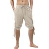 Tobysper Pantaloni estivi da uomo, con lacci, da pirata, medievale, corti, per il tempo libero, la spiaggia, 3/4, in lino, larghi, beige., XXL
