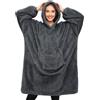 Tuopuda Felpa Donna Oversize Con Cappuccio Sweatshirt Maglione Pigiama Coperta Manica Lunga in Pile Regalo Natale Felpone Felpata Calda Taglia Unica, Grigio-Grandi