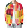 MIATCENRT Uomo Primavera Autunno Bomber Leggero Jacket, Rettangoli Astratti Blocchi Colore Geometrici Softshell Cappotto, Sottile Sportiva All'Aperto Collo da Baseball Giacca, Curcuma Varsity Giubbotto