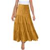 HAEOF Gonna lunga estiva da donna, stile boho, alla moda, con coulisse, elasticizzata, a vita alta, plissettata, a strati, linea ad A, da spiaggia, Senape, M