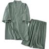 Generisch Pigiama da uomo giapponese, a maniche corte, con top e pantaloni, pigiama, in due pezzi, per la casa, comodo, accappatoio da notte, 2 pezzi, O verde, M