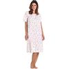 Leo Corsetteria Camicia da Notte 100% Cotone Tela Manica Corta Serafino Arricciatura con carrè Taglia 46 Colore 1 Bianco Rosa