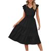 Saxrel Abito da donna in pizzo senza maniche con scollo a V abito lungo casual vita stretta tinta unita abito estivo plissettato Boemia vacanza prendisole spiaggia usura taglie forti tunica vacanza