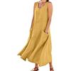 Generic Abito estivo da donna, casual, senza maniche, in lino, lungo, leggero, traspirante, per il tempo libero, vestibilità larga, stile vintage, elegante, giallo., M