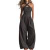 Generic Tuta da donna chic elegante senza maniche tuta in lino da cocktail sciolti per il tempo libero e tasche pantaloni lunghi con gambe larghe pagliaccetto da lavoro da spiaggia da sera, grigio, L