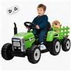 Garvee Trattore Elettrico Per Bambini, Rimorchio Rimovibile, 6 Ruote, Verde