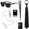 HTTDSLF 6 Pezzi Agente Costume Accessori, Accessori Costume da Spia, Costume Segreto Con Occhiali Da Sole Neri Zip Tie Earpiece Id Card Holder, per Carnevale Cosplay Feste