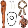VIDSTW 5 Accessori da Costume Cavernicola Bambini Adulti, Gonfiabile Clava per Capelli Leopardata Fascia Collana Avorio orecchini Braccialetto Fascia di Compleanno Festa per Adulti Bambini