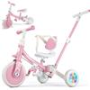 VITONIS Triciclo 5 in 1 per bambini dai 18 mesi ai 3 anni, con ruote lampeggianti, maniglione di spinta, schienale e cintura di sicurezza, regalo per bambini e bambine, bicicletta senza pedali, rosa