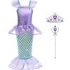 ACWOO Costume da Sirenetta per Bambina con Accessori, Vestito da Principessa Ariel per Halloween, Natale, Cosplay, Festa Compleanno