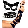 YUEXNKO Set Completo per Costume da Gatto Halloween 3 Pezzi Costume da Gatto da Donna con Maschera di Gatto Gatto Cosplay Set Set Costume da Catwoman per Carnevale Halloween Cosplay Festa (B)