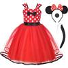 ACWOO Ragazza Minnie Pois Abito da Principessa Costumes, 4 Pezzi Vestito Minnie Bambina con Naso, Fascia per Orecchie, Coda, Vestito Bambina per Cosplay, Carnevali, Halloween, Natale