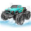 SIVQIKE Auto RC Anfibio 4WD Telecomandata - Macchina Stunt Offroad con Sensore Gesti, Luci LED, 2 Batterie, Giocattolo Impermeabile 4-12 Anni, per Sabbia Acqua e Terreno, Compatibile Mattoncini