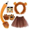 TUONYIS 5 pezzi costume da leone per adulti e bambini, per pittura del viso, orecchie da leone, cerchietto, guanti, coda, tutù, leone, accessori fantasiosi per animali, cosplay, spettacoli teatrali,