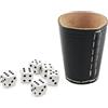DELALO Tazza in vera pelle, con 6 cubetti, 9 cm, perfetta per giochi di dadi (nero)