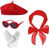 PUERFOCA Set di accessori per costume da donna francese, kit di accessori costumi anni '50, con berretto, sciarpa, occhiali da sole, guanti per donne, ragazze, cosplay, feste, scuola